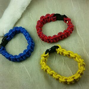 Set of 3 Paracord Survival Bracelets Red Blue Yellow Woven Frndshp Camping Gear